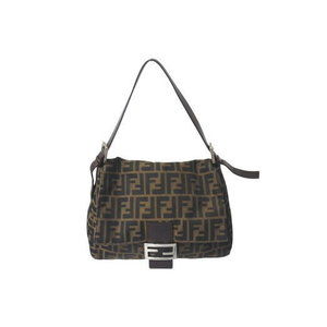 FENDI Zucca Mamma Bucket Shoulder Bag Brown Leather